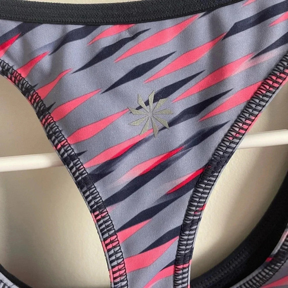 Athleta Double Dare Racerback Multicolor Pink Purple Blue Pad Sports Bra XS - Picture 6 of 7